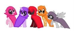  angry cape cloak crossover dc_comics grey_cloak grey_eyes happy my_little_pony orange_cloak orange_eyes pegasus pink_cloak pink_eyes pony_(animal) purple_cloak purple_eyes raven_(dc) red_cloak red_eyes sad teen_titans teen_titans_go! unicorn 