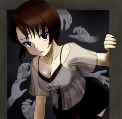  asou_misaki bad_id bad_pixiv_id blush breasts brown_eyes brown_hair cleavage dress fatal_frame fatal_frame_4 female ghost medium_breasts regdic short_hair solo thighhighs you_gonna_get_raped 