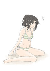  amagami bad_id bad_pixiv_id bikini black_eyes black_hair commentary_request female long_hair one_eye_closed photoshop_(medium) sinsan solo swimsuit tanamachi_kaoru wavy_hair 