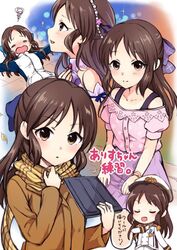  bad_id bad_twitter_id blush bow brown_eyes brown_hair commentary_request dress epaulettes female fuusha hairbow half_updo hand_on_own_chest idolmaster idolmaster_cinderella_girls idolmaster_cinderella_girls_starlight_stage long_hair looking_at_viewer military military_uniform multiple_views naval_uniform plaid plaid_scarf profile scarf seizon_honnou_valkyria_(idolmaster) squiggle tablet_pc tachibana_arisu track_suit uniform 