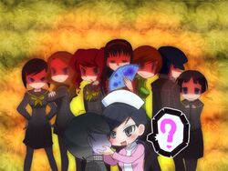  1boy 6+girls ? amagi_yukiko angry black_hair black_serafuku black_skirt blush brown_hair cabbie_hat caught chiizu_ochaduke commentary_request crossed_arms duplicate ebihara_ai green_jacket hand_fan hands_on_another&#039;s_cheeks hands_on_another&#039;s_face hands_on_own_hips hat holding holding_fan image_sample jacket kujikawa_rise long_sleeves matsunaga_ayane mole mole_under_mouth multiple_girls narukami_yuu neckerchief nurse nurse_cap open_mouth ozawa_yumi pantyhose persona persona_4 pixel-perfect_duplicate pixiv_sample satonaka_chie school_uniform serafuku shaded_face shirogane_naoto short_hair skirt spoken_question_mark trembling turn_pale two_side_up uehara_sayoko wavy_mouth yasogami_school_uniform yellow_neckerchief you_gonna_get_raped 