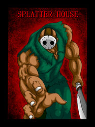  1boy bald copyright_name mask muscle pixiv_thumbnail resized rick_(splatterhouse) rick_taylor solo splatterhouse torn_clothes weapon 