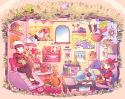  2boys analog_clock bad_id bad_pixiv_id bandana basket bike_shorts bird black_hair book bookshelf brendan_(pokemon) brown_hair chair clock clothed_pokemon clothesline coffee_table computer controller cushion doll eating feathers female fingerless_gloves fluffy game_console game_controller gamecube gloves groudon indoors kabocha_torute kyogre laptop laundry lotad master_ball may_(pokemon) microphone mudkip multiple_boys open_mouth pennant plate poke_ball poke_ball_symbol pokeblock pokeblock_case pokemon pokemon_(creature) pokemon_oras pokemon_rse poster_(object) ralts rug seedot shelf short_hair sitting skitty spinda starter_pokemon_trio steven_stone string_of_flags swablu table television torchic trapinch treecko unworn_socks wailmer wally_(pokemon) window wooden_floor wynaut 