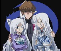  1boy 2girls background blue-eyes_white_dragon blue_eyes blue_eyes_white_dragon blue_vest brown_hair commission crossover dragon duel_monsters gloves hair_in_between_eyes hikariangelove jacket jewellery kaiba_seto kisara long_hair looking_at_viewer lucky_guy multiple_girls rwby scar short_hair smile vest weiss_schnee white_hair white_jacket winter_schnee yu-gi-oh! yuu-gi-ou yuu-gi-ou_duel_monsters 