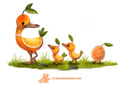  ambiguous_gender anatid anseriform avian beady_eyes bird black_eyes digital_media_(artwork) digital_painting_(artwork) duck egg elemental_creature feral flora_fauna food food_creature fruit grass group humor leaf living_fruit living_orange orange_(fruit) piper_thibodeau plant pun rock simple_background visual_pun white_background young young_feral 