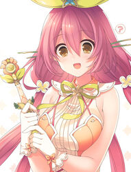  :d ? bare_arms bare_shoulders blush breasts brown_eyes commentary_request female gloves granblue_fantasy green_ribbons hair_between_eyes hair_ornament hairpin holding large_breasts long_hair looking_at_viewer mizuno_sao neck_ribbon open_mouth purple_hair quad_tails ribbon sanpaku shirt sleeveless sleeveless_shirt smile solo spoken_question_mark tareme upper_body white_gloves white_shirt yggdrasil_(granblue_fantasy) 