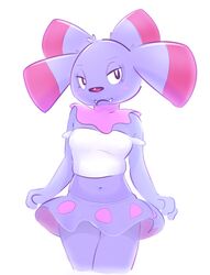  2019 anthro anthrofied blush bottomwear breasts canid canine clothed clothing crop_top elpatrixf female fur generation_2_pokemon looking_at_viewer mammal midriff navel nintendo panties panty_peek pink_blush pokemon pokemon_(species) pokemorph purple_bottomwear purple_clothing purple_skirt shiny_pokemon shirt simple_background skirt snubbull solo tank_top topwear underwear upskirt white_clothing white_panties white_shirt white_tank_top white_topwear white_underwear 