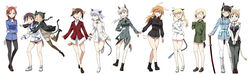  501st_joint_fighter_wing 6+girls agahari animal_ears bespectacled black_pantyhose blush cat_ears cat_girl cat_tail charlotte_e._yeager charlotte_e._yeager_(cosplay) closed_eyes commentary_request cosplay costume_switch dog_ears dog_girl dog_tail eila_ilmatar_juutilainen eila_ilmatar_juutilainen_(cosplay) electricity erica_hartmann erica_hartmann_(cosplay) everyone fox_ears fox_girl fox_tail francesca_lucchini francesca_lucchini_(cosplay) gertrud_barkhorn gertrud_barkhorn_(cosplay) glasses hair_down hand_on_another&#039;s_shoulder heart highres holding_hands legs lynette_bishop lynette_bishop_(cosplay) minna-dietlinde_wilcke minna-dietlinde_wilcke_(cosplay) miyafuji_yoshika miyafuji_yoshika_(cosplay) multiple_girls no_eyewear no_pants no_socks oerba_yun_fang open_mouth panties pantyhose perrine_h._clostermann perrine_h._clostermann_(cosplay) ponytail rabbit_ears rabbit_girl rabbit_tail sakamoto_mio sakamoto_mio_(cosplay) sanya_v._litvyak sanya_v._litvyak_(cosplay) school_uniform serafuku smile strike_witches striped_clothes striped_panties striped_thighhighs sword tail thighhighs underwear uniform weapon white_legwear white_panties wolf_ears wolf_girl wolf_tail world_witches_series 