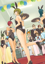  5boys 6+girls :p analog_clock animal_ears ass back bad_id bad_pixiv_id balloon bare_legs bare_shoulders black_footwear black_jacket blood blue_hair blue_shirt blunt_bangs blush bob_cut bodyguard braid breasts brown_hair camera ceiling_light chair chalkboard cleavage clenched_hand clenched_teeth clock commentary_request cosplay_cafe covered_navel detached_collar dutch_angle earpiece fake_animal_ears fist_in_hand flat_ass formal from_below glasses green_hair grey_eyes hairband high_heels holding holding_camera holding_tray index_finger_raised indoors jacket leotard long_hair looking_at_another looking_back multiple_boys multiple_girls nape necktie no_socks nosebleed open_mouth original pants photoshop_(medium) playboy_bunny playing_card_theme purple_hair rabbit_ears rabbit_tail red_hair school_festival shirt shoes short_hair short_ponytail signature sitting small_breasts smile sneakers standing standing_on_one_leg striped striped_necktie suit sunglasses sweatdrop table tablecloth tail talking teeth tongue tongue_out tray twin_braids v_arms wrist_cuffs yasawa_kichi 