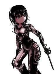  black_hair bodysuit expressionless female female seirei seirei_(mimi_toka) shiny short_hair simple_background solo white_background 