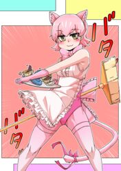  2018 :3 abstract_background absurd_res accessory action_pose animal_humanoid apron ass bare_shoulders beverage biped blush bow_(feature) bow_accessory bow_ribbon breasts broom butt_from_the_front cleaning_tool clothed clothing comic_panel container cup digital_drawing_(artwork) digital_media_(artwork) eye_through_hair eyebrow_through_hair eyebrows felid felid_humanoid female frilly frilly_apron frilly_clothing front_view fully_clothed furgonomics gloves hair half-closed_eyes handwear hi_res highlights_(coloring) holding_object human_and_animal_ears humanoid inner_ear_fluff japanese_text kemono_friends legwear leotard light light_body light_skin lighting liquid long_tail looking_aside looking_away maid_uniform mammal mammal_humanoid markings multi_ear multicolored_hair narrowed_eyes naughty_face necktie outline pantherine pantherine_humanoid peach_panther_(kemono_friends) pink_hair pink_tail plate portrait pose ribbons serving_tray shadow short_hair smile smirk smug solo spread_legs spreading standing sugar sugar_cube tail tail_accessory tail_bow tail_ribbon takoongyi tan_body tan_skin tea tea_cup text thigh_highs three-quarter_portrait translation_request translucent translucent_hair tray tuft two_tone_hair uniform white_hair white_markings wide_stance yellow_eyes zoom_lines 