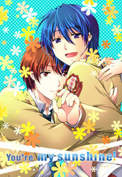  2boys angel_beats! bad_id bad_pixiv_id blue_hair brown_eyes brown_hair hinata_hideki hug male_focus multiple_boys otonashi_yuzuru purple_eyes school_uniform tsubasam 