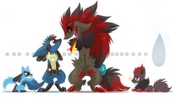  fire firebreathing lucario no_humans pokemon riolu simple_background smile zoroark zorua 