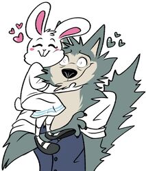  anthro beastars canid canine canis domestic_rabbit duo dwarf_rabbit edtertainerd female haru_(beastars) heart_symbol hi_res lagomorph larger_male legoshi_(beastars) leporid male male/female mammal oryctolagus rabbit simple_background size_difference smaller_female white_background wolf 