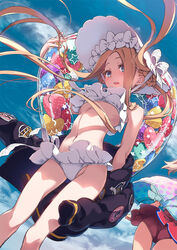  2girls abigail_williams_(fate) abigail_williams_(swimsuit_foreigner)_(fate) abigail_williams_(swimsuit_foreigner)_(third_ascension)_(fate) ass bad_id bad_twitter_id bare_shoulders bikini blonde_hair blue_eyes blush bonnet bow braid braided_bun breasts cape casual_one-piece_swimsuit clothes_down commentary_request dress_swimsuit fate/grand_order fate_(series) feet_out_of_frame frilled_bikini frills hair_bun heart heart_print highres hiroyama_hiroshi illyasviel_von_einzbern illyasviel_von_einzbern_(swimsuit_archer) illyasviel_von_einzbern_(swimsuit_archer)_(second_ascension) inflatable_armbands innertube jacket long_hair looking_at_viewer multiple_bows multiple_girls navel one-piece_swimsuit open_mouth outdoors parted_bangs red_one-piece_swimsuit sky small_breasts star_(symbol) star_print swim_ring swimsuit twintails white_bikini white_bow white_headwear 