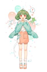  :o ahoge alternate_costume alternate_hairstyle braid cardigan female flower green_hair hair_flower hair_ornament hairclip happy_birthday highres lrul macross macross_frontier oosanshouuo-san open_mouth ranka_lee red_eyes short_hair side_braid surprised 