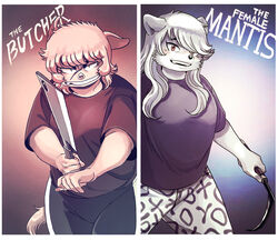  anthro big_breasts breasts butcher_knife canid canine canis cleaver_(knife) cutlery digital_media_(artwork) domestic_dog domestic_pig duo facial_scar female fur hi_res kishu_inu kitchen_knife kitchen_utensils knife korean_jindo mammal mixed_breed red_eyes ryonggay scar shaded sickle slightly_chubby soft_shading spitz suid suina sus_(pig) tools white_body white_fur yong-sil_(ryonggay) 