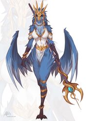  2022 allatir anklet anthro ardrek avian avian_demon blowup_background blue_body breasts chaos_daemon clothed clothing daemon_of_tzeentch demon digital_media_(artwork) female hi_res jewelry lord_of_change robe signature simple_background solo staff standing warhammer_(franchise) wings 