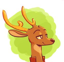  2019 abstract_background ambiguous_gender anthro antlers brown_eyes bust_portrait clothed clothing deer fuel_(artist) green_background half-closed_eyes horn mammal micah_(fuel) narrowed_eyes portrait simple_background smile solo white_background 