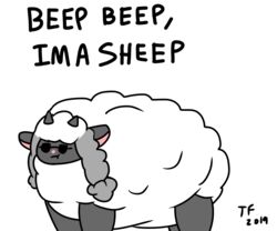  2019 6:5 asdfmovie beep_beep_i&#039;m_a_sheep bovid caprine english_text eyewear feral fur generation_8_pokemon mammal meme nintendo parody pink_nose pokemon pokemon_(species) solo sunglasses tepigfan101 text white_body white_fur white_wool wool_(fur) wooloo 