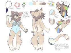  4:3 alyona_the_floof anthro blue_body blue_fur breasts canid canine color_swatch english_text feathers female flat_colors fluffy fur happy koi_(artist) maine mammal model_sheet solo tattoo text 