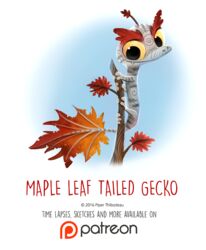  2016 ambiguous_gender autumn autumn_leaves branch digital_media_(artwork) digital_painting_(artwork) english_text feral gecko grey_body grey_scales humor leaf leaf-tailed_gecko lizard looking_at_viewer piper_thibodeau plant pun red_body red_scales reptile scales scalie solo text tree visual_pun white_body white_scales yellow_eyes 