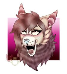  absurd_res ahe_gao alyona_the_floof bat canid canine demonicangelxo digital_media_(artwork) female headshot_portrait hi_res looking_pleasured maine mammal open_mouth portrait simple_background solo watermark 