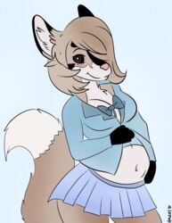  2019 anthro belly big_belly biped black_body black_ears black_fur black_markings blue_pupils breasts canid canine cleavage clothed clothing detailed_background digitigrade dipstick_ears dipstick_tail ear_markings eyelashes female fennec_fox fluffy fluffy_tail fox fur hair hazel_rin lips long_ears long_tail mammal markings multicolored_ears multicolored_tail nanachi_hantomei pink_lips pink_nose portrait pregnant pregnant_anthro pregnant_female pupils red_eyes signature simple_background smile solo tail tail_markings tan_body tan_ears tan_fur tan_hair tan_tail true_fox two_tone_ears two_tone_tail white_tail 