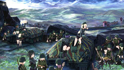  6+girls aircraft airplane archived_source assault_rifle bad_id bad_link blonde_hair boom_barrier cloud cropped day gewehr_43 grass green_eyes gun headphones highres jagdpanzer_38(t) ju_88 leung_ka_che long_hair machine_gun mg42 military military_vehicle mortar_(bowl) motor_vehicle mountain mp40 multiple_girls original outdoors panzerfaust ppsh-41 purple_hair resized rifle short_hair sky stg44 submachine_gun tank tank_destroyer weapon 