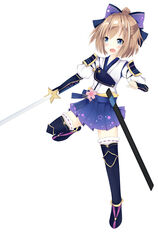  absurdres armor blue_ribbon blue_thighhighs blush commentary_request female flower_ornament four_goddesses_online:_cyber_dimension_neptune full_body highres holding holding_sword holding_weapon japanese_armor kote lr_(last_remote_514) neptune_(series) open_mouth ribbon rom_(neptunia) samurai sandals short_hair skirt solo standing standing_on_one_leg sword thighhighs weapon white_background 