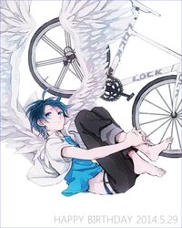  1boy bad_id bad_pixiv_id bicycle blue_eyes blue_hair dated happy_birthday highres hoshiko_(shu-kuri-mu) manami_sangaku school_uniform short_hair wings yowamushi_pedal 