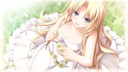  blonde_hair dress eushully flowers game_cg ikusa_megami levia_lograia long_hair 