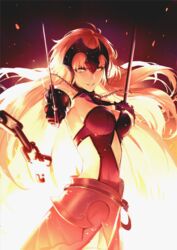  ahoge armor armored_dress bad_id bad_pixiv_id breasts center_opening chains cleavage commentary_request dual_wielding fate/grand_order fate_(series) female gauntlets headpiece holding holding_sword holding_weapon jeanne_d&#039;arc_alter_(avenger)_(fate) jeanne_d&#039;arc_alter_(avenger)_(third_ascension)_(fate) jeanne_d&#039;arc_alter_(fate) large_breasts long_hair navel reroi smile solo sword thighhighs tsurime weapon white_hair yellow_eyes 