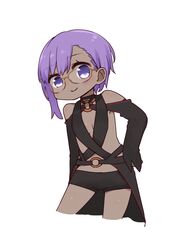  bare_shoulders bespectacled black_choker black_shorts blush brown-framed_eyewear choker closed_mouth collarbone commentary cosplay cowboy_shot cropped_legs dark-skinned_female dark_skin fate/prototype fate/prototype:_fragments_of_blue_and_silver fate_(series) female glasses hand_on_own_hip hassan_of_serenity_(fate) i.u.y leaning_forward long_sleeves o-ring purple_eyes purple_hair short_shorts shorts sidelocks simple_background sleeves_past_wrists smile solo white_background yu_mei-ren_(fate) yu_mei-ren_(fate)_(cosplay) yu_mei-ren_(festival_outfit)_(fate) yu_mei-ren_(festival_outfit)_(fate)_(cosplay) 