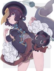  blue_eyes braid breasts cleavage commentary_request cosplay fate/grand_order fate_(series) female frilled_sleeves frills hair_between_eyes hat jiangshi jiangshi_costume katsushika_hokusai_(fate) legs nail_polish octopus ofuda one_eye_closed peacock_feathers purple_hair qingdai_guanmao red_nails short_hair shuten_douji_(fate) shuten_douji_(fate)_(cosplay) shuten_douji_(festival_outfit)_(fate) shuten_douji_(festival_outfit)_(fate)_(cosplay) tokitarou_(fate) totatokeke 