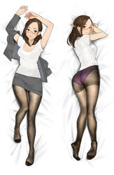  arms_up ass breasts brown_eyes brown_hair dakimakura_(medium) earrings feet female forehead formal from_above glasses grey_jacket grey_skirt jacket jewelry long_hair looking_at_viewer lying miru_tights multiple_views no_shoes off_shoulder okuzumi_yuiko on_back on_stomach open_clothes open_jacket panties panties_under_pantyhose pantyhose pencil_skirt purple_panties semi-rimless_eyewear shirt skirt smile teacher thighband_pantyhose thighs underwear white_shirt yomu_(sgt_epper) 