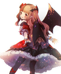  :d bangs bat_wings black_legwear black_skirt black_wings blunt_bangs blush brown_hair character_request chromatic_aberration commentary_request cryptract detached_sleeves eyebrows_visible_through_hair female fingerless_gloves fingernails frilled_skirt frills gloves highres kikka_(kicca_choco) long_hair looking_at_viewer looking_back multicolored_hair nail_polish oerba_yun_fang open_mouth pantyhose puffy_short_sleeves puffy_sleeves red_eyes red_hair red_nails red_shirt red_sleeves shirt short_sleeves simple_background skirt sleeveless sleeveless_shirt smile solo streaked_hair two-tone_hair very_long_hair white_background white_gloves wings 