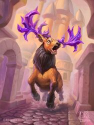  2019 3:4 antlers blizzard_entertainment city day deer detailed_background digital_media_(artwork) feral hearthstone hooves horn mammal open_mouth outside patriartis solo teeth 