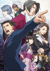  4girls 5boys :d absurdres arm_up ascot ball bandaid beads black_eyes black_hair blue_hair blunt_bangs breasts brown_eyes brown_hair chasing cleavage clenched_hands clenched_teeth coffee_mug cousins crossed_arms cuffs cup detective dick_gumshoe earrings facial_hair fingernails formal goatee godot_(ace_attorney) grey_eyes grey_hair gyakuten_saiban hair_intakes hair_rings hand_on_own_hip handcuffs highres holding iwamoto_tatsurou jacket japanese_clothes jewelry karuma_mei kimono large_breasts larry_butz lipstick lolicon long_hair long_sleeves looking_at_viewer looking_up magatama makeup mask maya_fey mia_fey miles_edgeworth mole mole_under_eye mole_under_mouth mug multiple_boys multiple_girls nail_polish naruhodou_ryuuichi necklace necktie no_nose object_behind_ear objection official_art open_mouth outstretched_arm pants pearl_fey pencil phoenix_wright:_ace_attorney phoenix_wright:_ace_attorney_-_justice_for_all phoenix_wright:_ace_attorney_-_trials_and_tribulations pointing puffy_sleeves running sash scarf sharp_teeth short_hair siblings sisters smile smug spiked_hair steel_samurai stubble suit swept_bangs teeth thick_eyebrows topknot very_short_hair vest white_hair wristband 