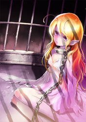  antennae blonde_hair caged chains collar fairy female original pink_eyes pointy_ears solo ume_(illegal_bible) 