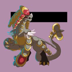  2016 4_fingers absurd_res ambiguous_gender claws dragon feral fingers generation_7_pokemon grey_body grey_skin hi_res kloudraws kommo-o mythological_creature mythological_scalie mythology nintendo pokemon pokemon_(species) purple_background red_eyes scales scalie simple_background solo tail 