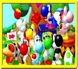  3d 90s apple banana box canine egg food fruit fruits grapes heart mario_(series) melon nintendo no_humans official_art poochy pot sign super_mario_bros. tree umbrella yoshi yoshi&#039;s_story 