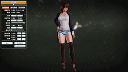  3d alternate_costume boots breakers breasts brown_eyes brown_hair female female full_body gradient gradient_background hand_on_hip headband honey_select jacket kneehighs large_breasts lips looking_at_viewer loose_socks open_mouth ponytail pose shorts solo thick_thighs thighs tia_langray 