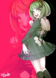  danganronpa dress female gebo green_eyes green_hair hairband monaka_(danganronpa) ribbon short_hair solo standing zettai_zetsubou_shoujo 