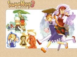  2boys 4girls aliese_martini aty_(summon_night) belt beret blonde_hair book boots dress glasses hat kuroboshi_kouhaku long_hair long_sleeves loose_belt marurur multiple_boys multiple_girls panashe red_hair sonolar subaru_(summon_night) summon_night summon_night_3 thigh_boots thighhighs twintails white_footwear white_thighhighs yellow_eyes 