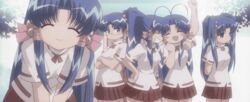  5girls :d ^_^ akasaka_saki animated animated anime_screenshot antenna_hair aoba_kozue bell blue_eyes blue_hair blush_stickers closed_eyes crossed_arms glasses grin hair_bell hair_ornament hand_on_own_hip hand_up kanazawa_nanako konno_natsume long_hair looking_at_viewer mahoraba midorikawa_chiyuri multiple_girls multiple_persona open_mouth ponytail skirt smile twintails 