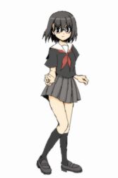  animated animated artist_request easytoon_(medium) female glasses kurihara_touko looking_at_viewer miniskirt panties pantyshot parody pleated_skirt school_uniform serafuku skirt solo spinning standing tenshi_no_inai_12-gatsu underwear white_panties 