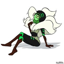  1:1 1_eye alien alien_humanoid animal_humanoid arthropod arthropod_humanoid beak blush cartoon_network centipeetle corrupted_gem female gem_(species) green_eyes hair hi_res humanoid insect_humanoid insects nephrite_(gem_species) no123450n shadow signature simple_background smile solo steven_universe white_background white_hair 