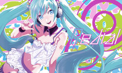  aqua_eyes aqua_hair commentary_request female hatsune_miku headphones jya long_hair photoshop_(medium) redial_(vocaloid) smile solo twintails vocaloid 