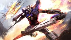  daniel_kamarudin dual_wielding exia explosion gundam gundam_00 mecha no_humans solo sword thedurrrrian weapon 